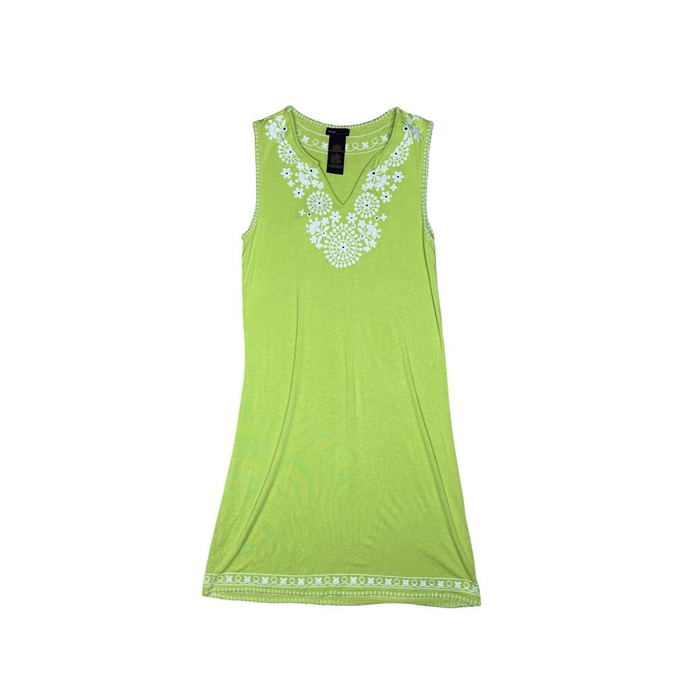 Grace Elements Neon Green White Sleeveless Embroidered V-Neck Dress Size Small - Picture 5 of 9